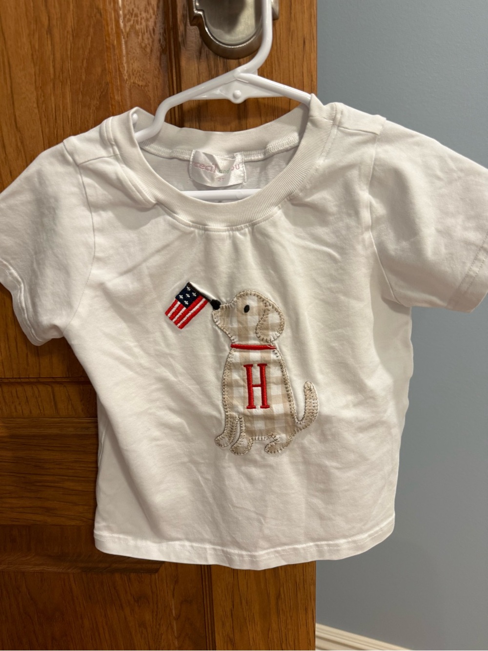 Cecil & Lou White Kids' Dog Applique T-Shirt with Flag Detail